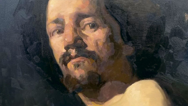 Portræt af mand malt af Rasmus Aagaard