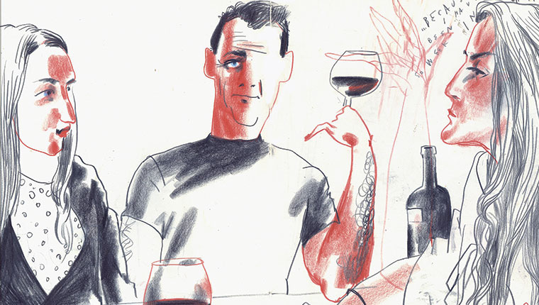 Tegning Alojoscha Blau cafe vindrikkere