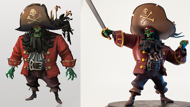 Pirat som tegning og færdig figur